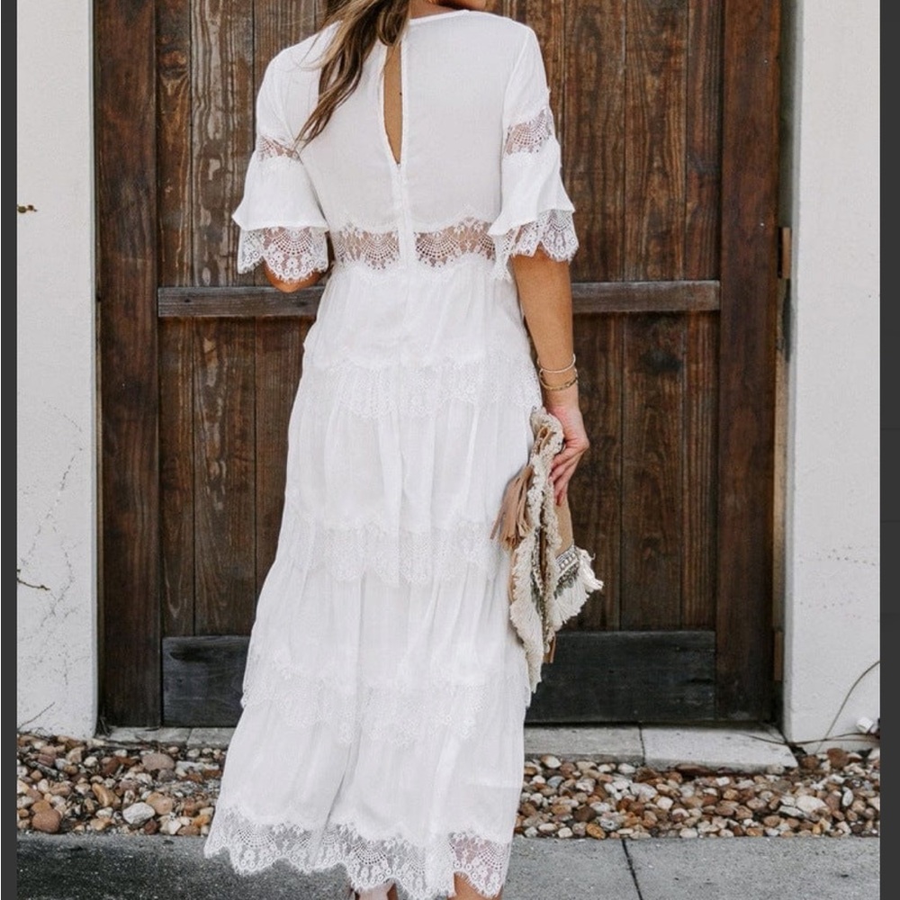 Elegant White Lace Maxi Dress bridesmaid wedding dress - Picture 2 of 5